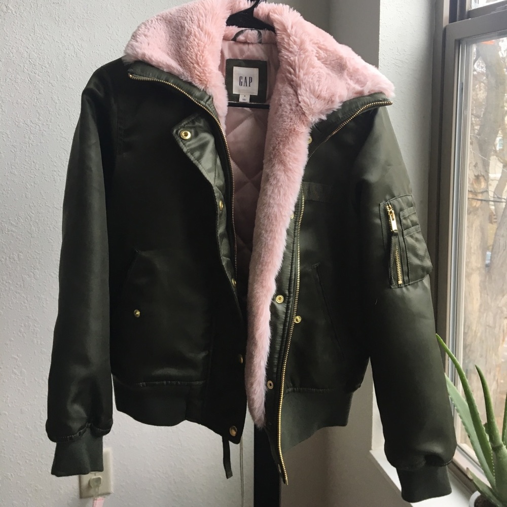Pink Faux Fur Lined Bomber Jacket